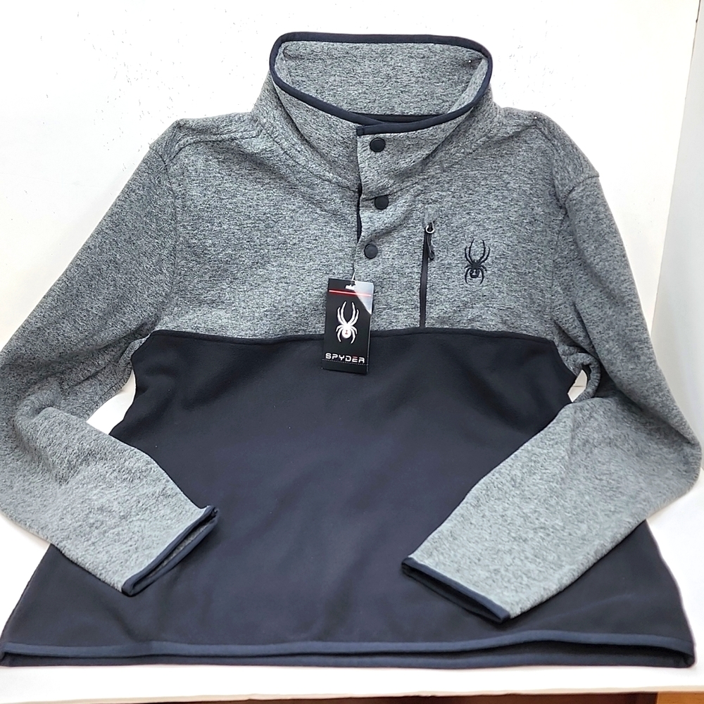 SPYDER MEN'S SWEATSHIRT, GREY AND BLACK WITH A ZIPPER ON THE FRONT, NICE & WARM